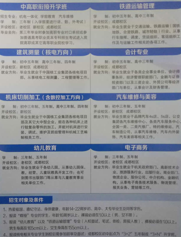 四川核工業(yè)技師學(xué)院成都校區(qū)招生計(jì)劃2