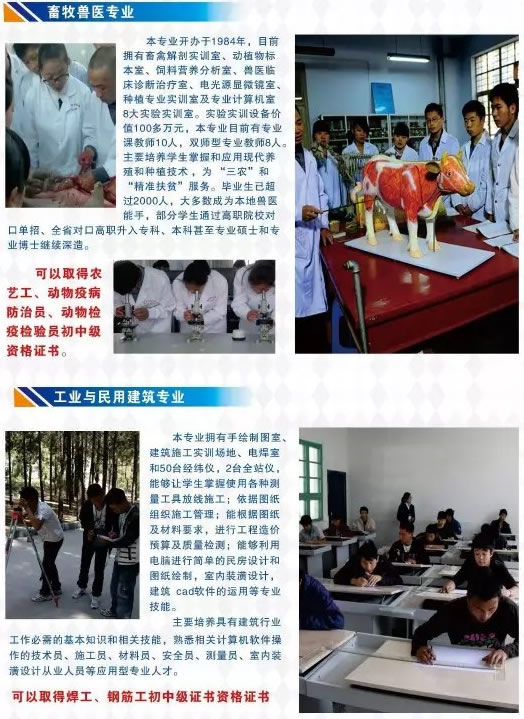 冕寧縣職業(yè)技術(shù)學(xué)校(冕寧職高)畜牧專業(yè)、工業(yè)民用建筑專業(yè)介紹